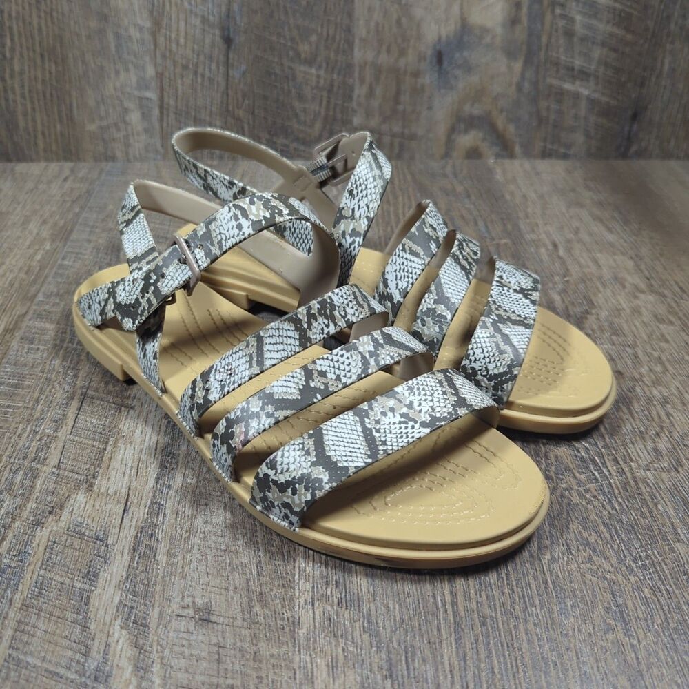 Crocs Tulum Sandals Womens Snake Animal Print Summer Travel Walking Flats Size 8